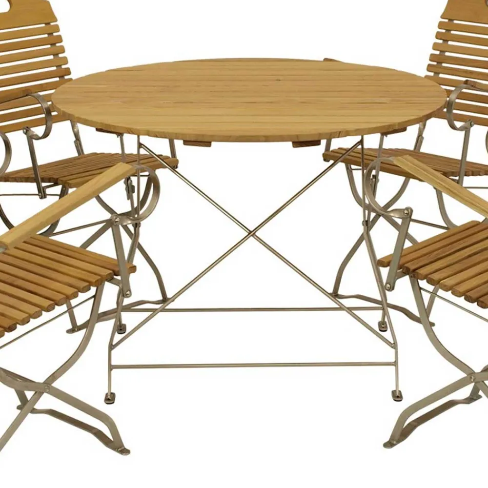Wohnen Metall-Gartenmöbel|Sitzgruppe*Runde Tischgruppe für den Garten - Champagne (fünfteilig)