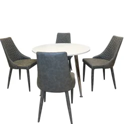 Wohnen Runde Tischgruppe Woodstock mit Kunstleder Polsterstühlen Grau (fünfteilig)