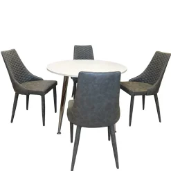 Wohnen Runde Tischgruppe Woodstock mit Kunstleder Polsterstühlen Grau (fünfteilig)