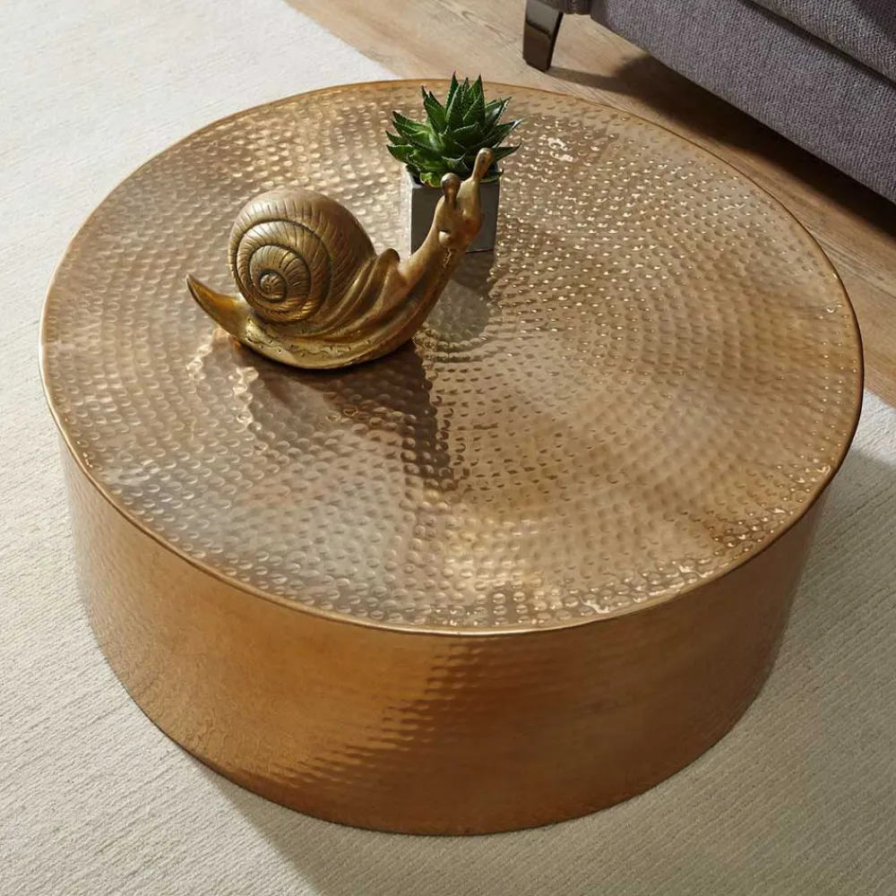 Wohnen Runder Alu Couchtisch in Goldfarben - Cosima