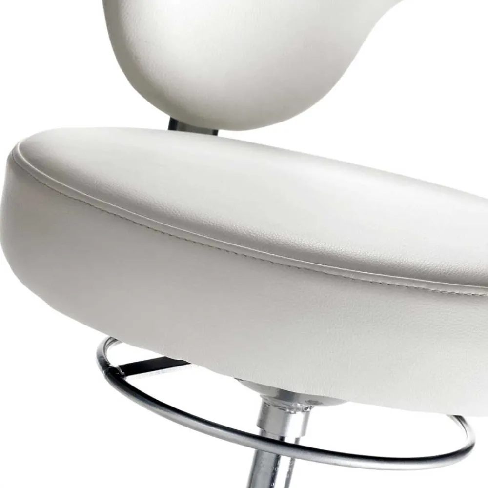 Wohnen Runder Arbeitshocker mit Lehne in Weiß Kunstleder - Mosari