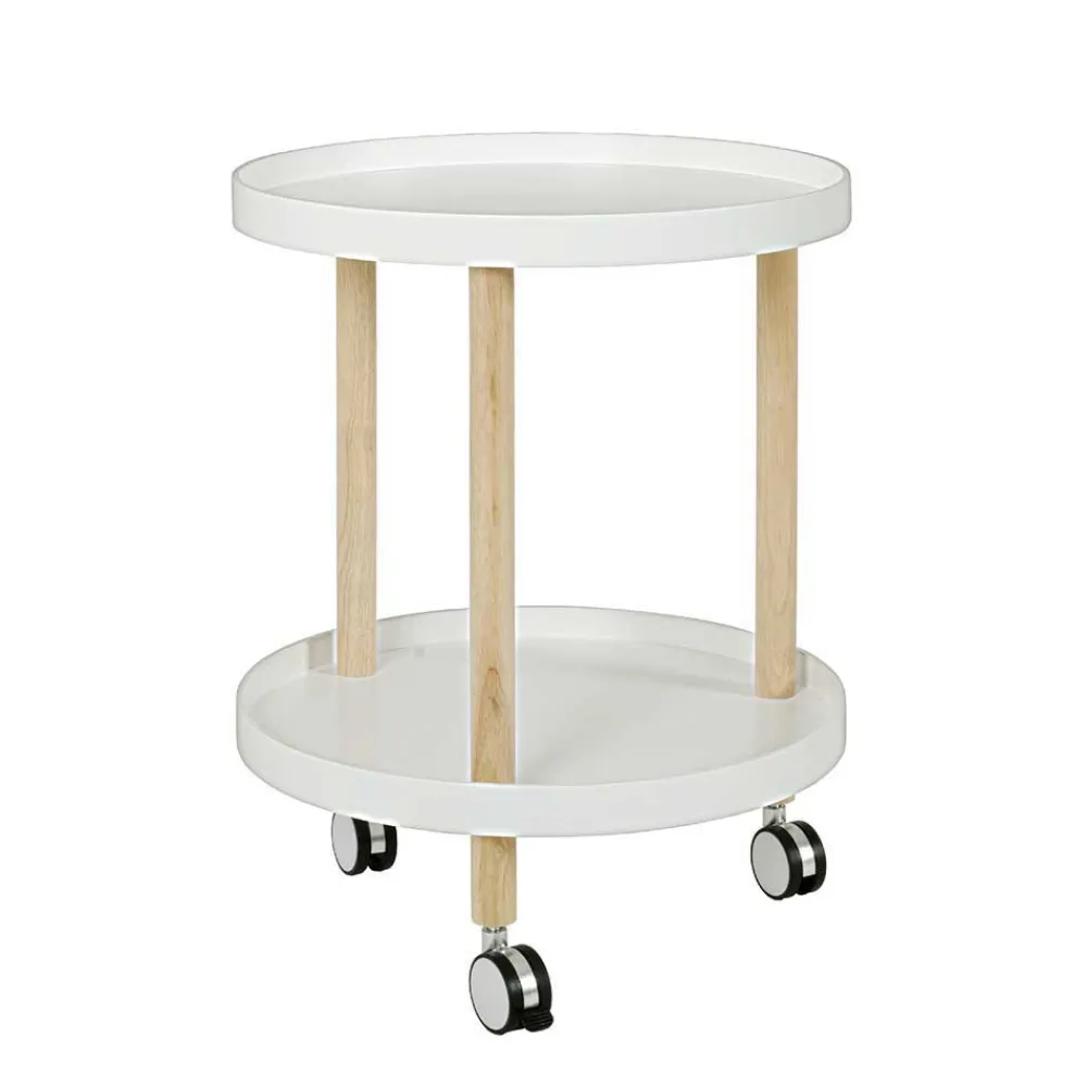 Wohnen Runder Beistelltisch auf Rollen Emia mit 2 Ablagen