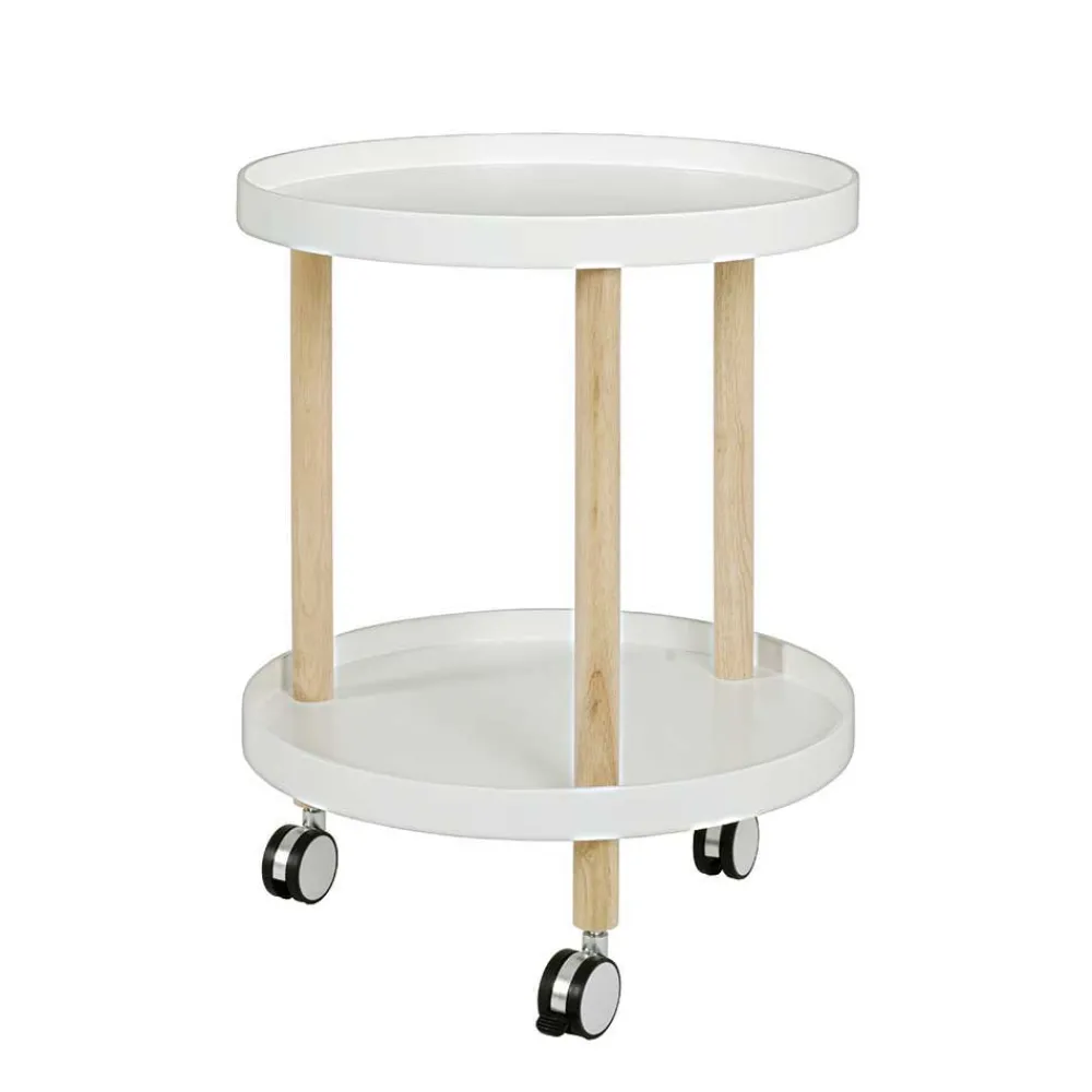 Wohnen Runder Beistelltisch auf Rollen Emia mit 2 Ablagen