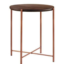 Wohnen Naturholzmöbel|Tische*Runder Beistelltisch in Nussbaum und Kupfer - Jailen