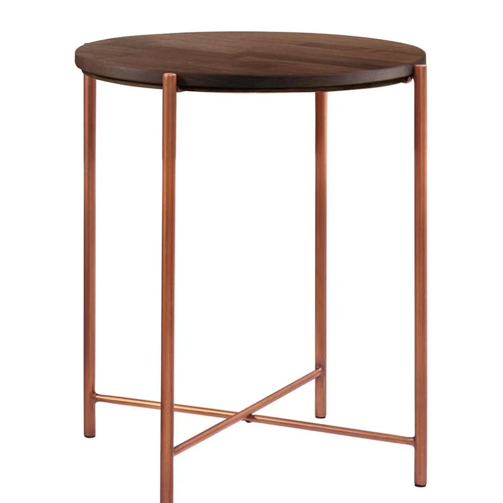 Wohnen Naturholzmöbel|Tische*Runder Beistelltisch in Nussbaum und Kupfer - Jailen