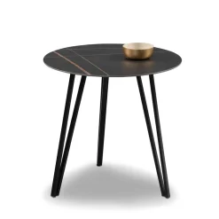 Wohnen Retro Möbel*Runder Beistelltisch mit Sinterstein Platte - Avenir