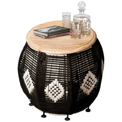 Wohnen Rattanmöbel*Runder Beistelltisch mit Kordel Geflecht Gestell - Medinus