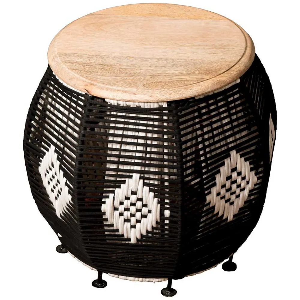 Wohnen Rattanmöbel*Runder Beistelltisch mit Kordel Geflecht Gestell - Medinus