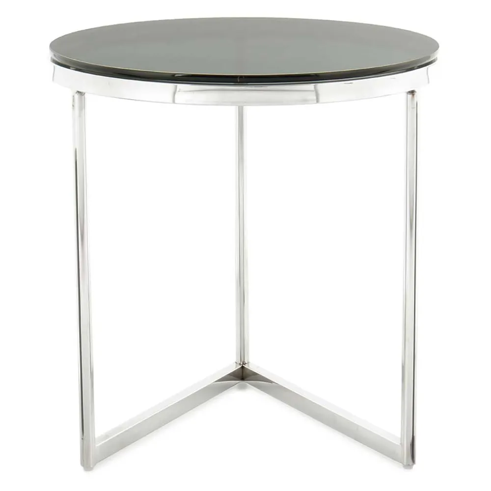 Wohnen Runder Design Beistelltisch mit Glasplatte Schwarz - Steven