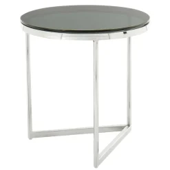 Wohnen Runder Design Beistelltisch mit Glasplatte Schwarz - Steven