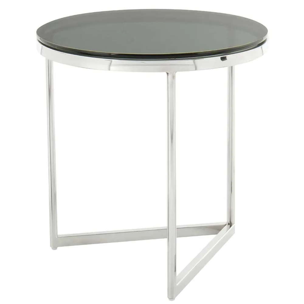 Wohnen Runder Design Beistelltisch mit Glasplatte Schwarz - Steven