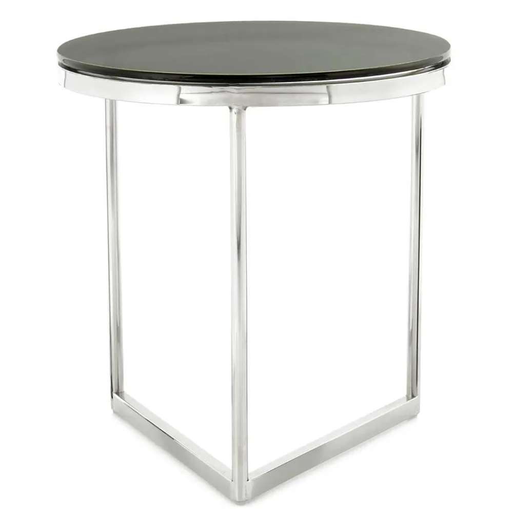 Wohnen Runder Design Beistelltisch mit Glasplatte Schwarz - Steven