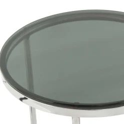 Wohnen Runder Design Beistelltisch mit Glasplatte Schwarz - Steven
