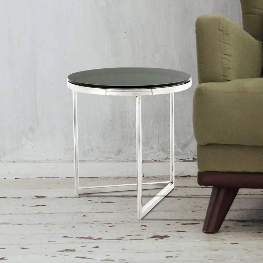 Wohnen Runder Design Beistelltisch mit Glasplatte Schwarz - Steven