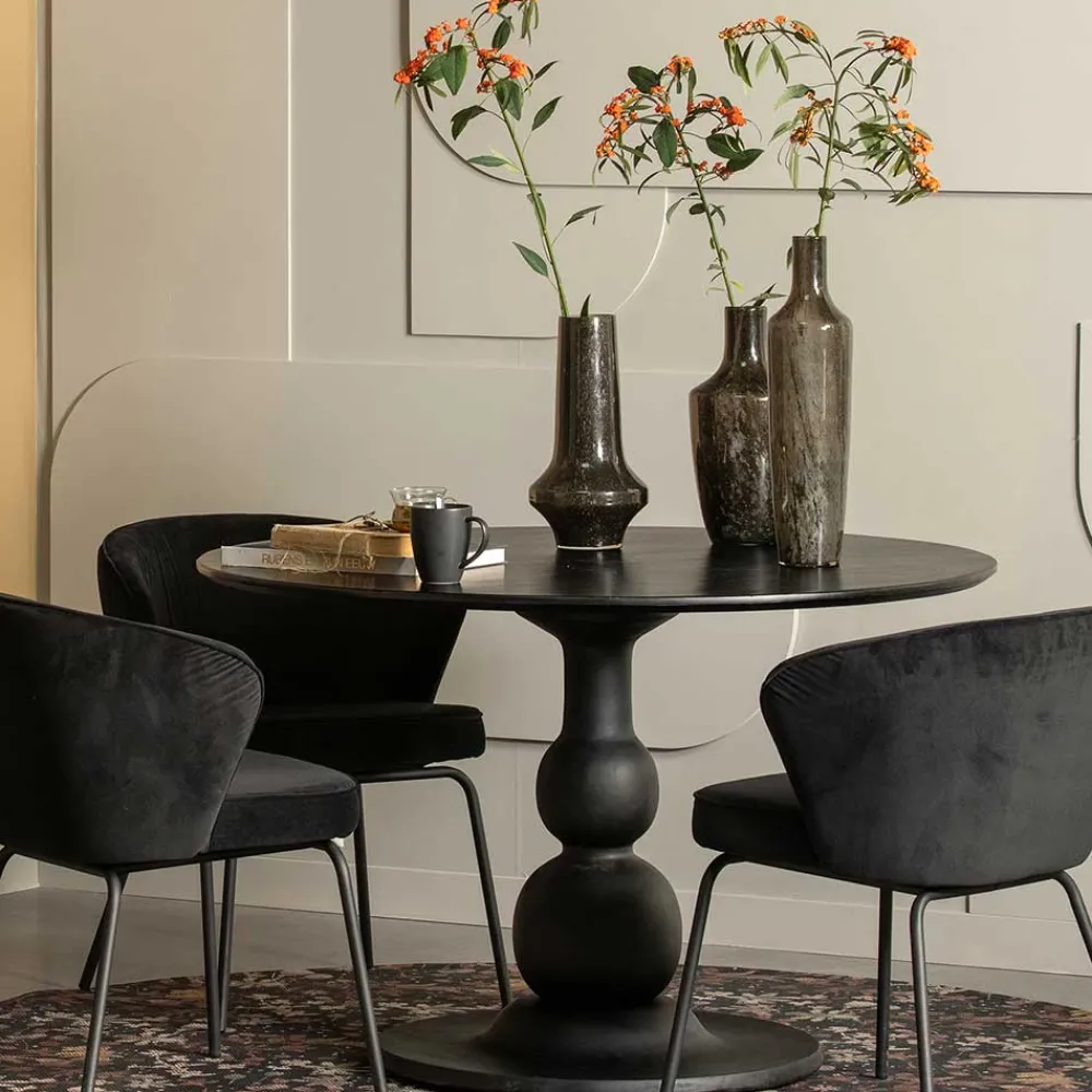 Wohnen Vintage Möbel*Runder Design Esstisch in Schwarz lackiert - Bottaro