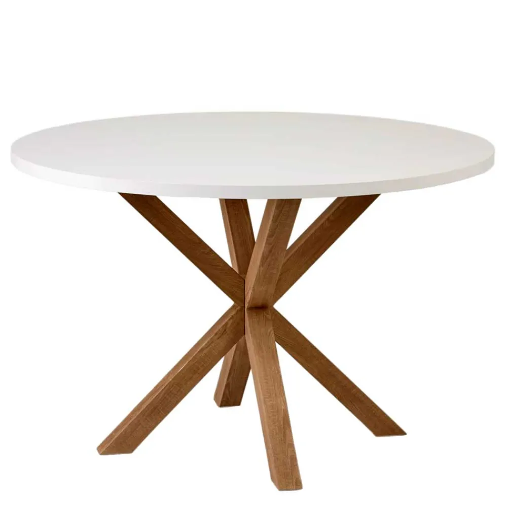 Wohnen Esszimmertische|Tische*Runder Esstisch in Weiß & Holzoptik Natur - Maggio