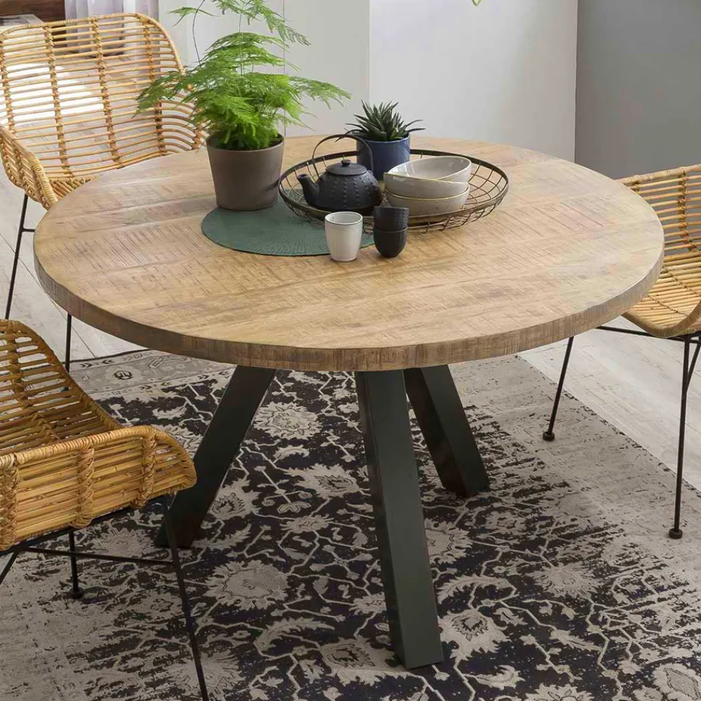 Wohnen Runder Esstisch mit Holzplatte Mango - Belafoma