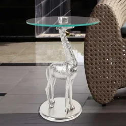 Wohnen Runder Glas Beistelltisch mit Giraffe als Fuß - Fenya