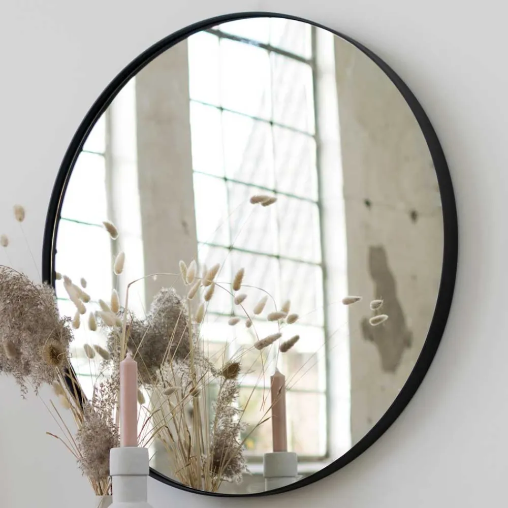 Wohnen Runder Glasspiegel in Schwarz - Fulia