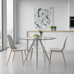 Wohnen Runder Glastisch mit 3-Fußgestell in Chrom - Convilla