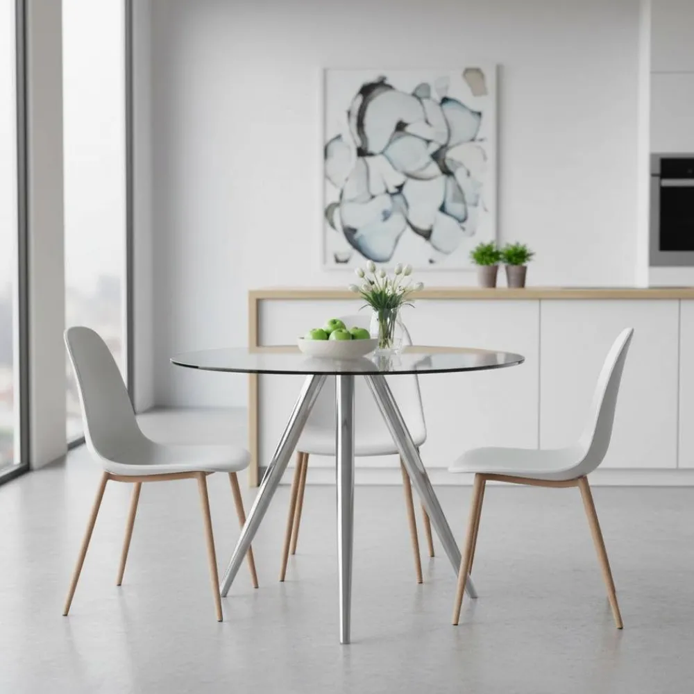 Wohnen Runder Glastisch mit 3-Fußgestell in Chrom - Convilla