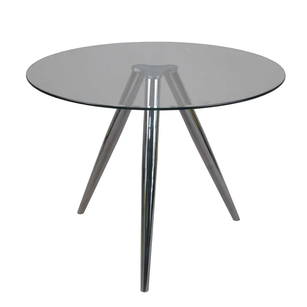 Wohnen Runder Glastisch mit 3-Fußgestell in Chrom - Convilla