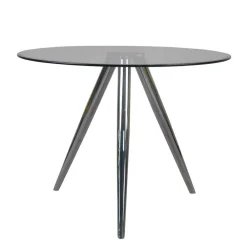 Wohnen Runder Glastisch mit 3-Fußgestell in Chrom - Convilla