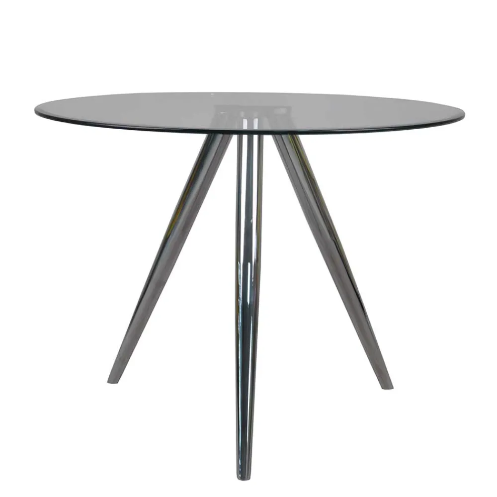 Wohnen Runder Glastisch mit 3-Fußgestell in Chrom - Convilla