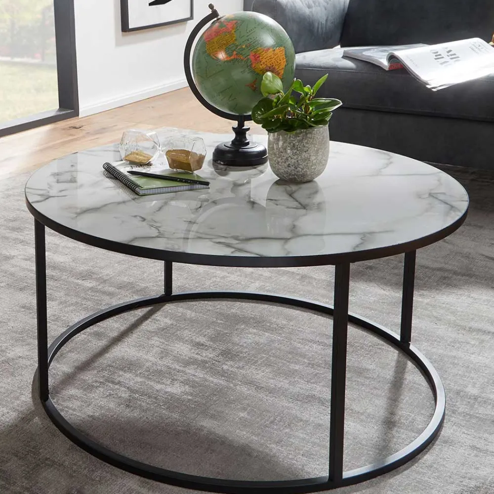 Wohnen Küchentische|Esszimmertische*Runder Hochglanz Wohnzimmertisch in Marmoroptik - Domi