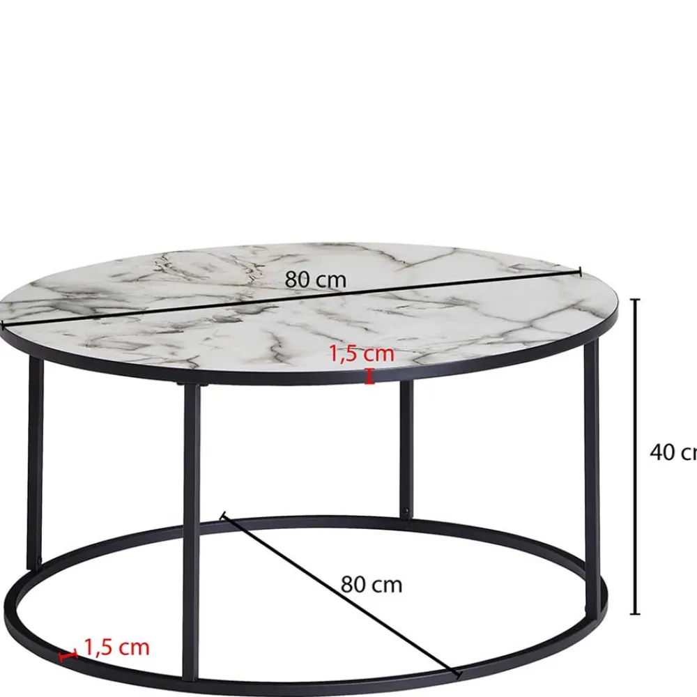 Wohnen Küchentische|Esszimmertische*Runder Hochglanz Wohnzimmertisch in Marmoroptik - Domi