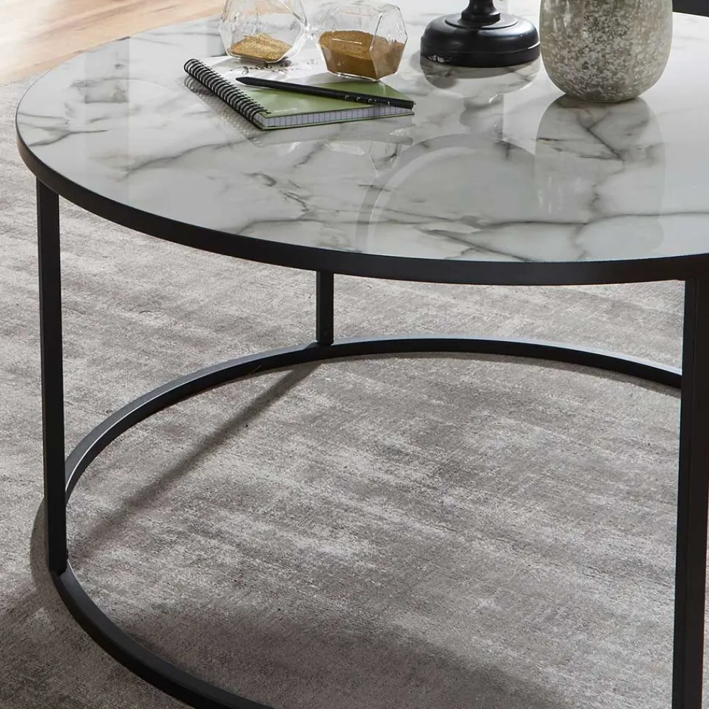 Wohnen Küchentische|Esszimmertische*Runder Hochglanz Wohnzimmertisch in Marmoroptik - Domi