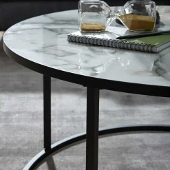 Wohnen Küchentische|Esszimmertische*Runder Hochglanz Wohnzimmertisch in Marmoroptik - Domi