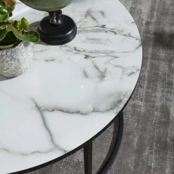 Wohnen Küchentische|Esszimmertische*Runder Hochglanz Wohnzimmertisch in Marmoroptik - Domi
