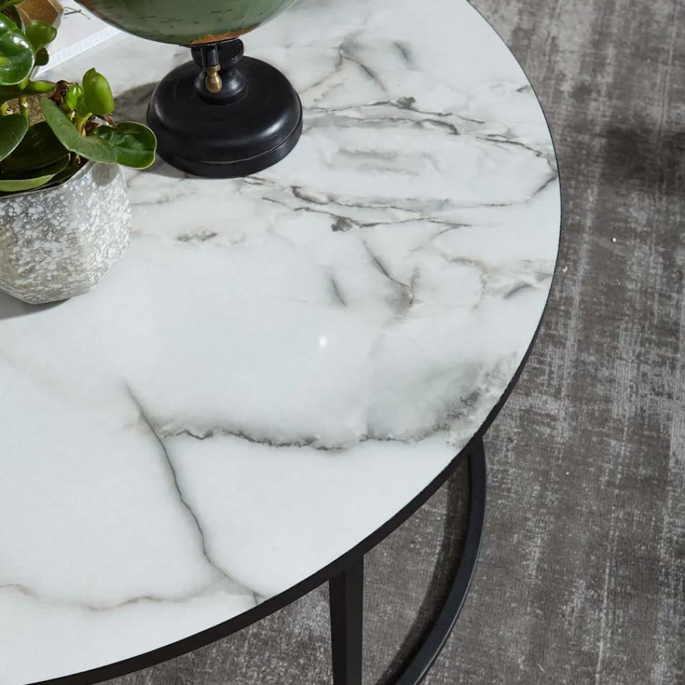 Wohnen Küchentische|Esszimmertische*Runder Hochglanz Wohnzimmertisch in Marmoroptik - Domi