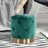 Wohnen Runder Hocker in Grün Samt & Gold Metall - Emiato