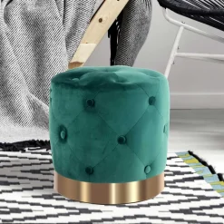 Wohnen Runder Hocker in Grün Samt & Gold Metall - Emiato