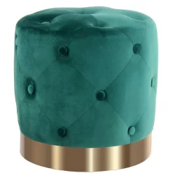 Wohnen Runder Hocker in Grün Samt & Gold Metall - Emiato