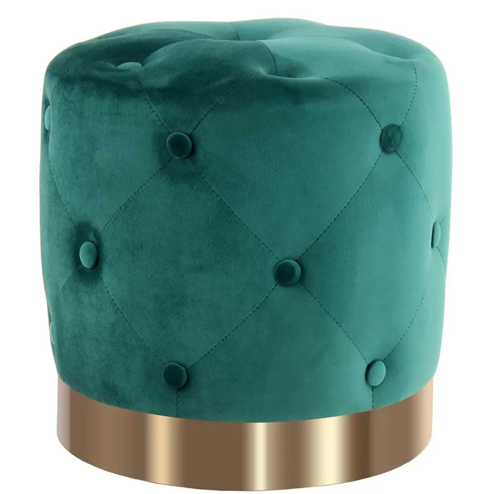 Wohnen Runder Hocker in Grün Samt & Gold Metall - Emiato