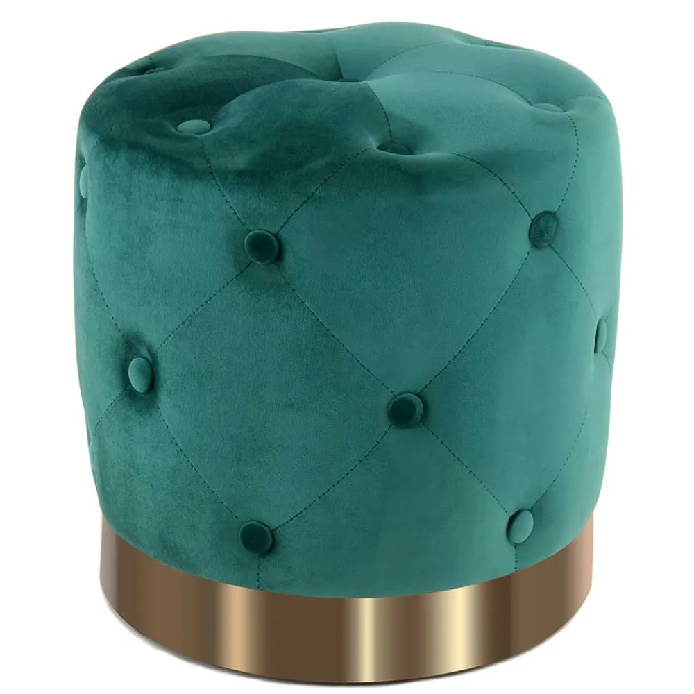 Wohnen Runder Hocker in Grün Samt & Gold Metall - Emiato