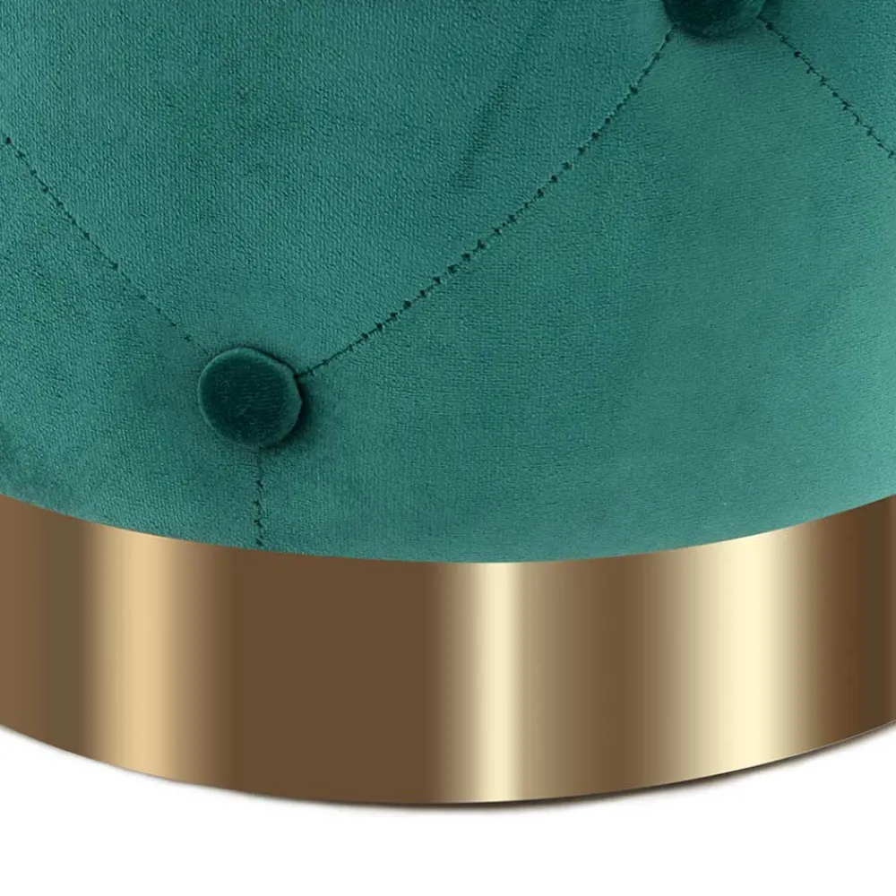 Wohnen Runder Hocker in Grün Samt & Gold Metall - Emiato