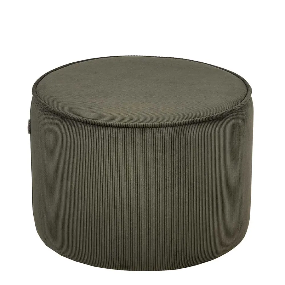 Wohnen Runder Hocker Pouf aus Cord in Oliv Grün - Brisbane