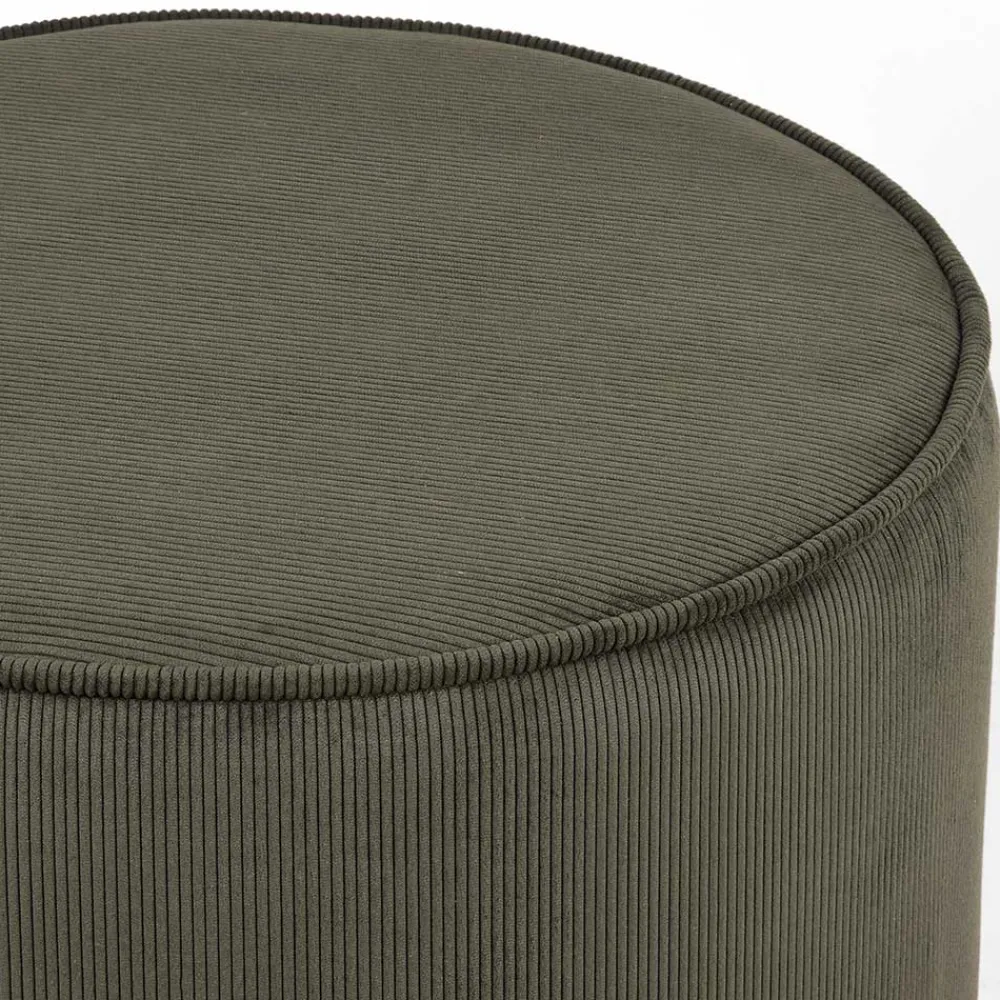 Wohnen Runder Hocker Pouf aus Cord in Oliv Grün - Brisbane