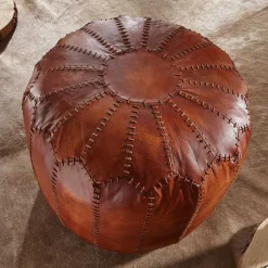 Wohnen Barhocker|Hocker*Runder Lederhocker in Cognac Braun - Fernandez