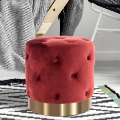 Wohnen Runder Polsterhocker in Dunkelrot & Gold - Abenda