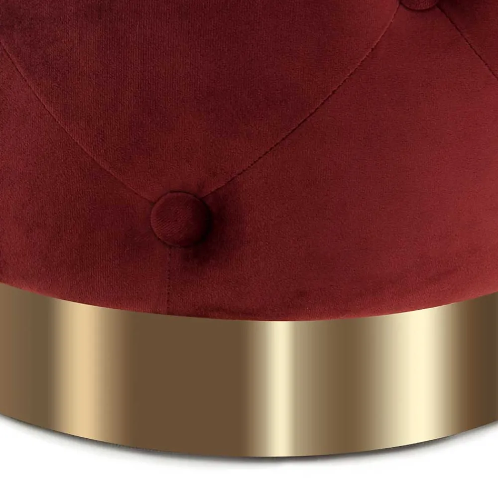 Wohnen Runder Polsterhocker in Dunkelrot & Gold - Abenda