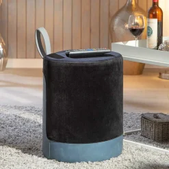 Wohnen Runder Polsterhocker in Hellgrau & Schwarz - Paleara