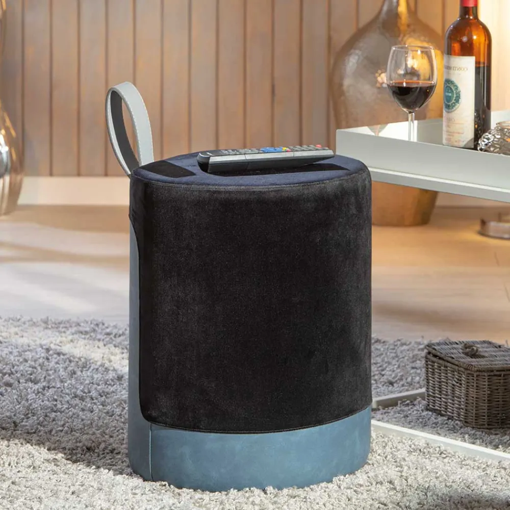 Wohnen Runder Polsterhocker in Hellgrau & Schwarz - Paleara