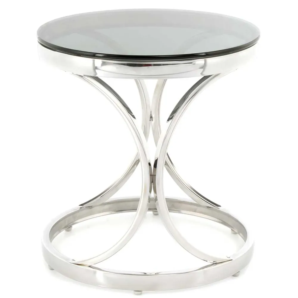 Wohnen Telefontische*Runder Schwarzglas Beistelltisch mit Edelstahl - Elian