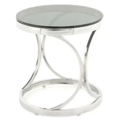 Wohnen Telefontische*Runder Schwarzglas Beistelltisch mit Edelstahl - Elian