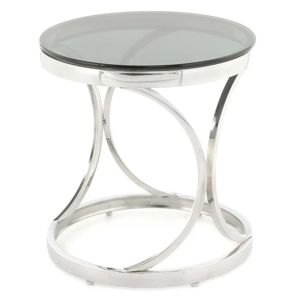 Wohnen Telefontische*Runder Schwarzglas Beistelltisch mit Edelstahl - Elian